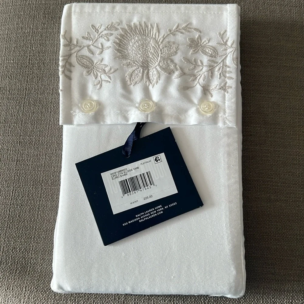 Ralph Lauren Eloise Embroidery Cotton Euro Sham in True Platinum New w/Tag $225